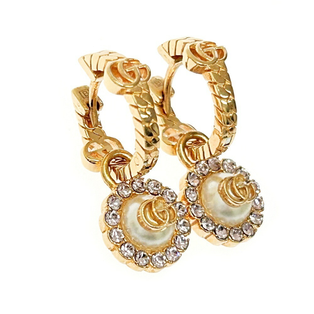 Gucci Metal Crystal Double GG Flower Hoop Earrings Rose Pink Gold - Picture 3 of 6
